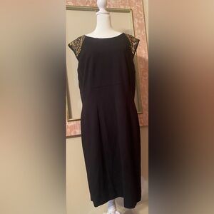 Tahari Arthur S. Levine Black Dress with Metallic Embossed Shoulders Size 16